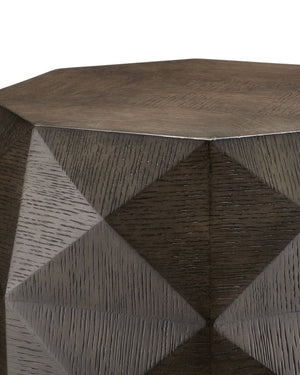 Currey & Company Kendall Octagonal Oak Accent Table with Wire-Brushed Gray Finish and Brass Plinth Base 3000-0224