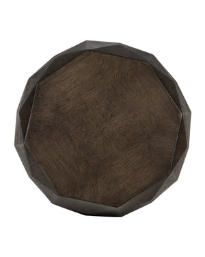Currey & Company Kendall Octagonal Oak Accent Table with Wire-Brushed Gray Finish and Brass Plinth Base 3000-0224