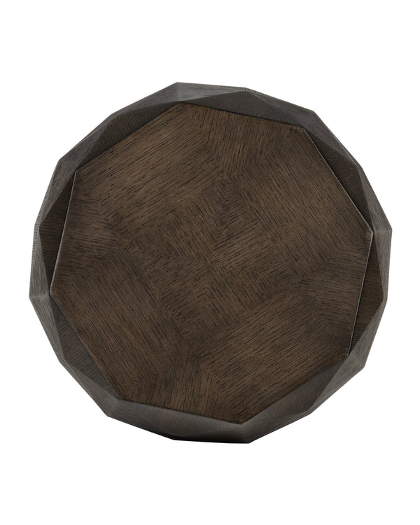 Currey & Company Kendall Octagonal Oak Accent Table with Wire-Brushed Gray Finish and Brass Plinth Base 3000-0224