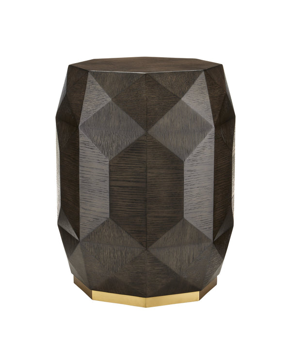 Currey & Company Kendall Octagonal Oak Accent Table with Wire-Brushed Gray Finish and Brass Plinth Base 3000-0224