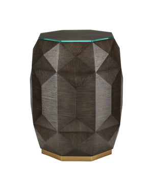 Currey & Company Kendall Octagonal Oak Accent Table with Wire-Brushed Gray Finish and Brass Plinth Base 3000-0224