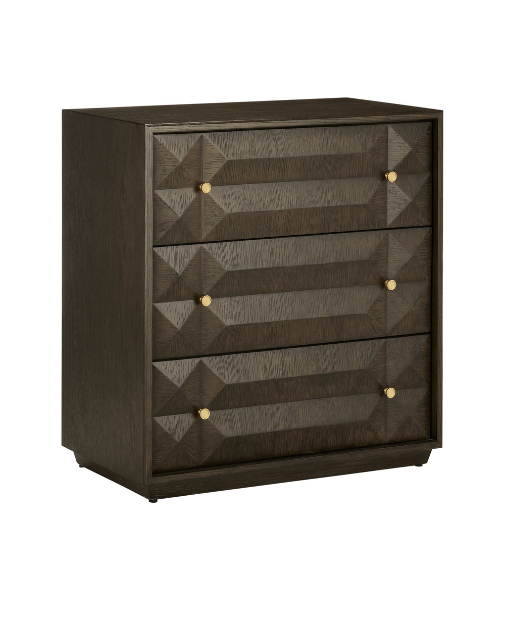 Currey & Company Kendall Oak Chest with Faceted Drawer Fronts Wire-Brushed Gray Finish Brass Pulls 3000-0226