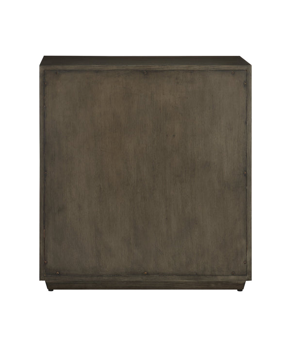 Currey & Company Kendall Oak Chest with Faceted Drawer Fronts Wire-Brushed Gray Finish Brass Pulls 3000-0226