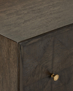 Currey & Company Kendall Sculptural Oak Credenza with Faceted Doors and Polished Brass Hardware 3000-0227