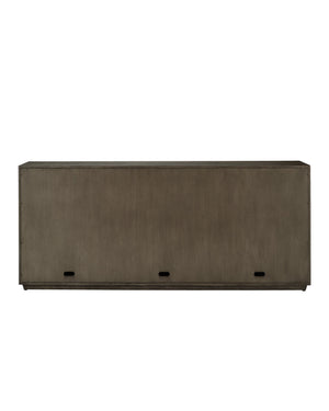 Currey & Company Kendall Sculptural Oak Credenza with Faceted Doors and Polished Brass Hardware 3000-0227