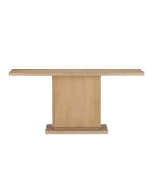 Currey & Company Morombe Hand-Carved Oak Console Table with Brass Medallion for Entryway Decor 3000-0310