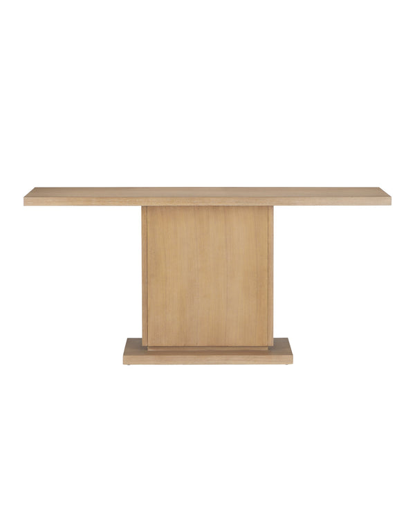 Currey & Company Morombe Hand-Carved Oak Console Table with Brass Medallion for Entryway Decor 3000-0310