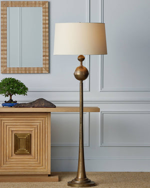 Currey & Company Morombe Hand-Carved Oak Console Table with Brass Medallion for Entryway Decor 3000-0310