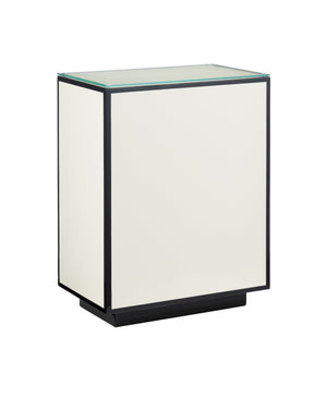 Currey & Company Green Lacquered Accent Table with Tempered Glass Top and Architectural Plinth Base Ivory 3000-0313