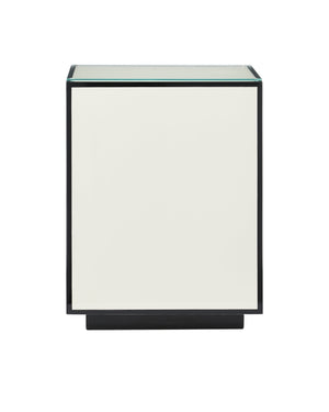 Currey & Company Green Lacquered Accent Table with Tempered Glass Top and Architectural Plinth Base Ivory 3000-0313