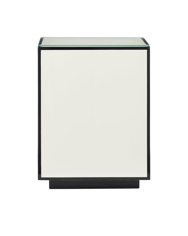 Currey & Company Green Lacquered Accent Table with Tempered Glass Top and Architectural Plinth Base Ivory 3000-0313