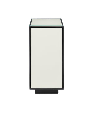 Currey & Company Green Lacquered Accent Table with Tempered Glass Top and Architectural Plinth Base Ivory 3000-0313