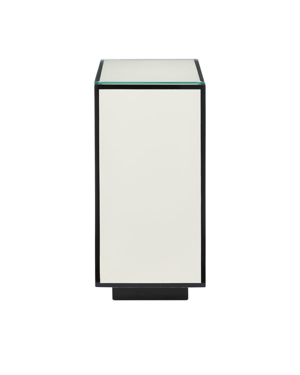 Currey & Company Green Lacquered Accent Table with Tempered Glass Top and Architectural Plinth Base Ivory 3000-0313