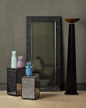 Currey & Company Mosaico Antique Mirror Tile Pedestal Stand Handcrafted Mango Wood Accent Display 3000-0329