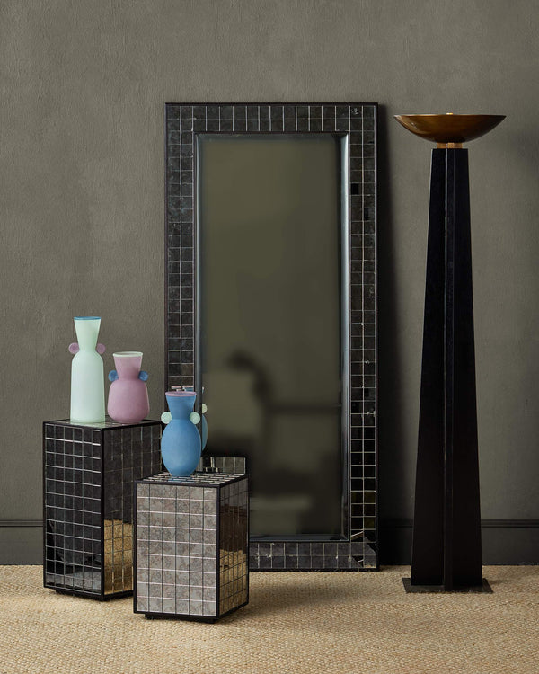Currey & Company Mosaico Antique Mirror Tile Pedestal Stand Handcrafted Mango Wood Accent Display 3000-0329