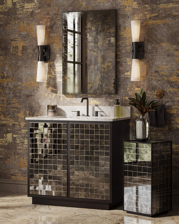 Currey & Company Mosaico Antique Mirror Tile Pedestal Stand Handcrafted Mango Wood Accent Display 3000-0329