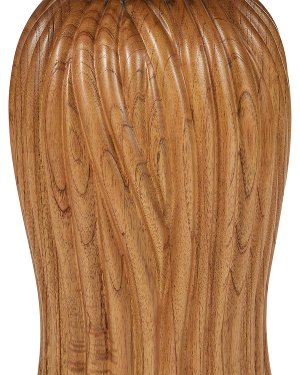 Currey & Company Tassel Carved Mindi Wood Round Marble Top Accent Table with Brushed Brass Detail 3000-0334