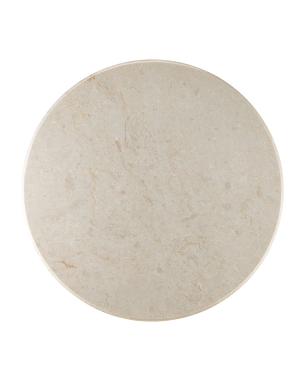 Currey & Company Tassel Round Marble Top Entry Table with Hand-Carved Mindi Wood Base Brushed Brass Accent 3000-0335