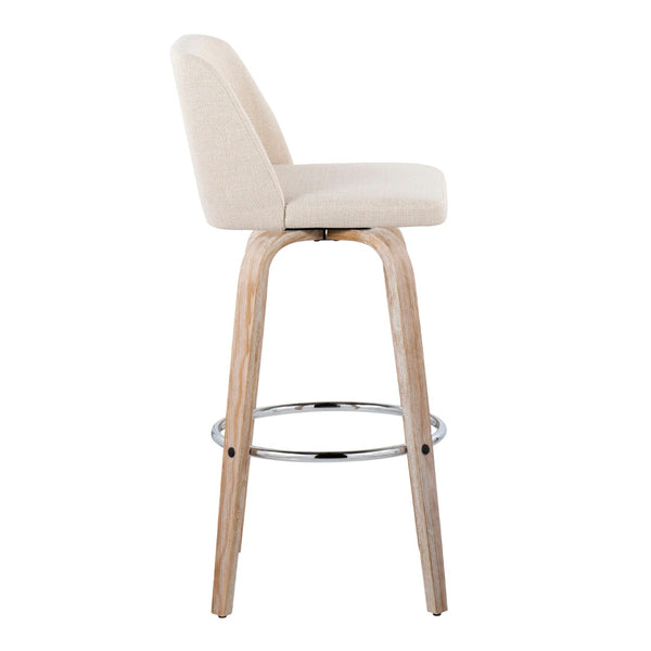 English Elm 30" Swivel Barstools Whitewashed Bentwood Cream Upholstery Chrome Footrest Set of 2 B202S00680