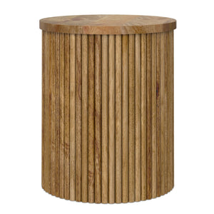 English Elm Demy Solid Mango Wood Accent Table with Reeded Base for Modern Living Spaces B136P420280