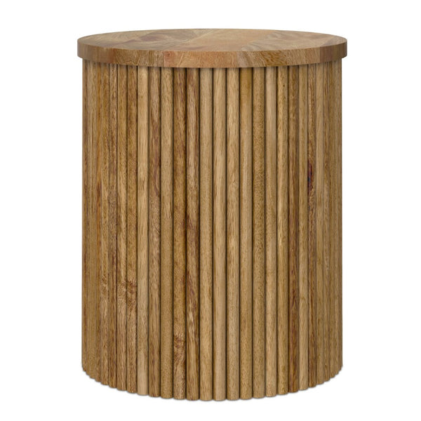 English Elm Demy Solid Mango Wood Accent Table with Reeded Base for Modern Living Spaces B136P420280