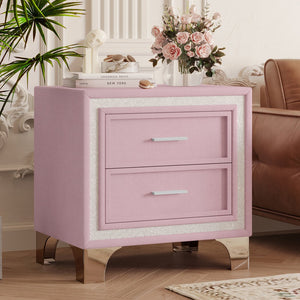 English Elm Mid Century Nightstand Velvet 2-Drawer Bedside Table with Metal Legs, Retro Space-Saving Storage and Durable Finish Pink 23.5 L x 19 W x 17 H N733P183659H