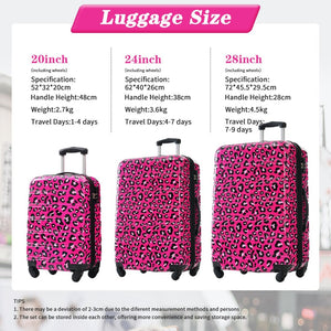 English Elm Hardshell Polycarbonate Luggage Set Three Piece Spinner Suitcases with Tsa Lock Hot Pink Leopard N732P218227H