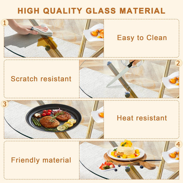 English Elm 4-Piece Dining Set: Modern Luxe Round Glass Table & Stylish Black-Gold Chairs For Chic Spaces W1151S03684