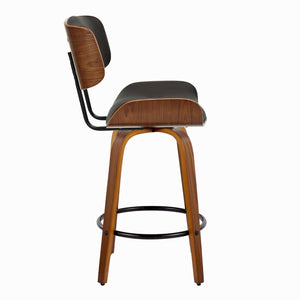 English Elm Fixed-height Swivel Counter Stools with Faux Leather Seats and Chrome Footrest Set of 2 B202S01837