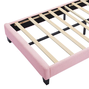 English Elm Twin Flower-Shape Upholstered Bed with LED Headboard, Pink Sherpa Platform Twin Bed for Kids Room Cozy Chic N733P177307H