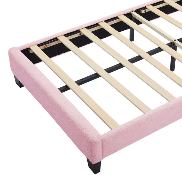English Elm Twin Flower-Shape Upholstered Bed with LED Headboard, Pink Sherpa Platform Twin Bed for Kids Room Cozy Chic N733P177307H