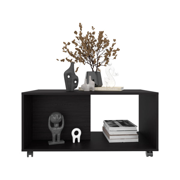 English Elm Patrick 36" Coffee Table with Casters, Black Wengue Finish, One Shelf, Modern Mobile Living Room Piece B200P253746