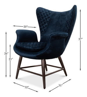 Sarreid Wings Chair Blue - Luxurious Velvet Upholstery & Sleek Metal Frame For Modern Home Comfort Blue  30027