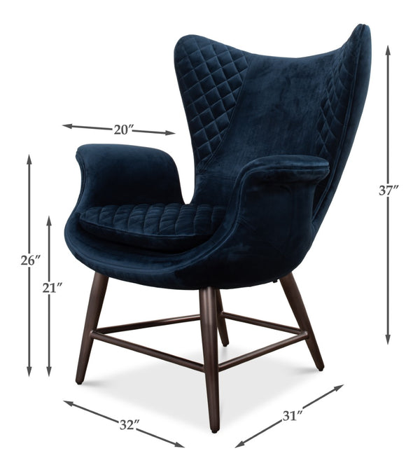 Sarreid Wings Chair Blue - Luxurious Velvet Upholstery & Sleek Metal Frame For Modern Home Comfort Blue  30027
