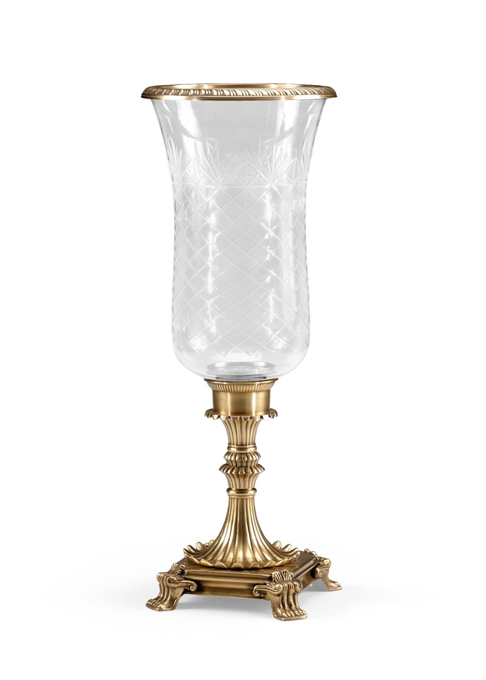 Wildwood Hurricane Solid Cast Brass Candleholder With Hand-Cut Crystal Shade, Antique Patina, 25" H Elegance 300287