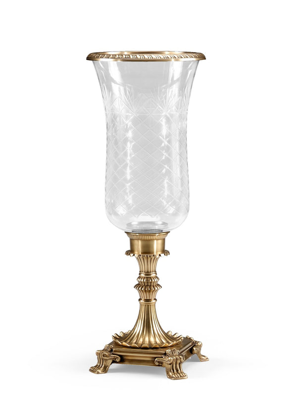 Wildwood Hurricane Solid Cast Brass Candleholder With Hand-Cut Crystal Shade, Antique Patina, 25" H Elegance 300287