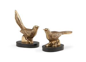 Wildwood Plinthed Solid Brass Birds On Black Marble Plinth, Antique Patina Finish, Hand-Detailing Accent 300301