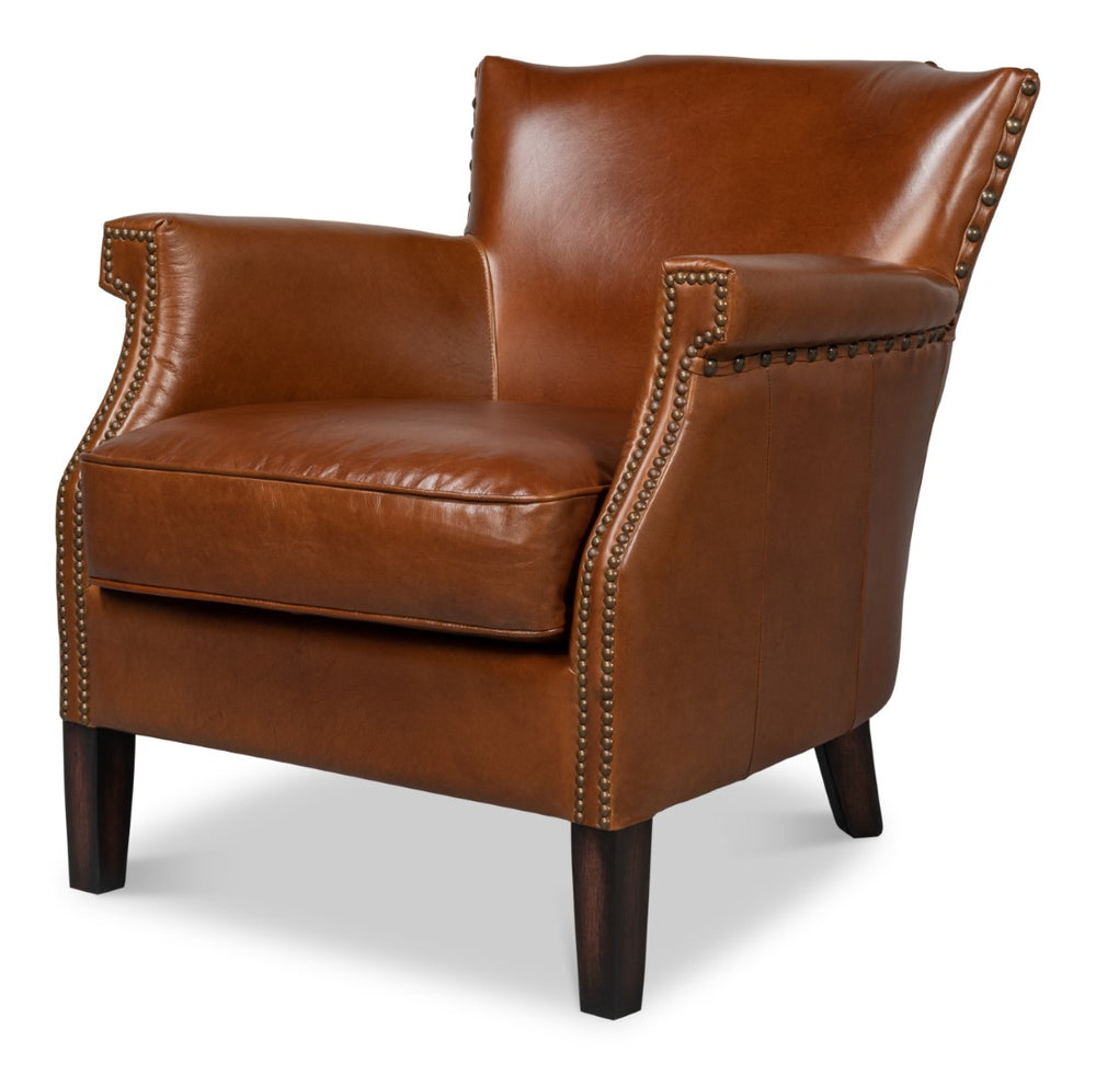 Sarreid Topeka Chair - Vintage Havana Leather With Elegant Wood Frame For Timeless Home Décor Style Brown  30034