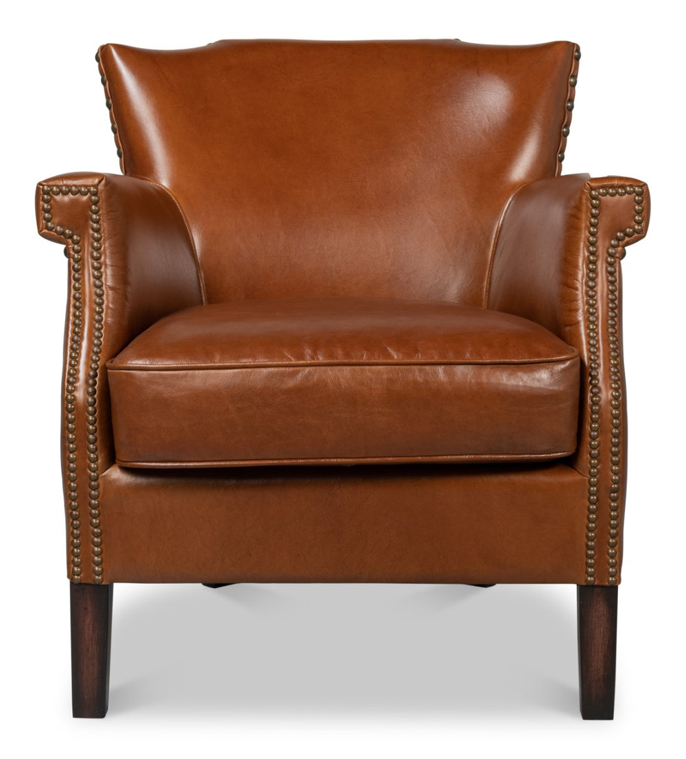 Sarreid Topeka Chair - Vintage Havana Leather With Elegant Wood Frame For Timeless Home Décor Style Brown  30034