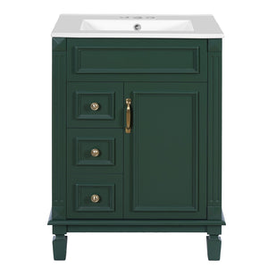 English Elm 24" French Inspired Bathroom Vanity with Ceramic Basin Soft Close Cabinet and 2 Drawers Green N710P318990F