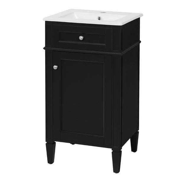 English Elm 18-inch French Style Freestanding Bathroom Vanity with Ceramic Sink Soft Close Storage Black N710P411340B
