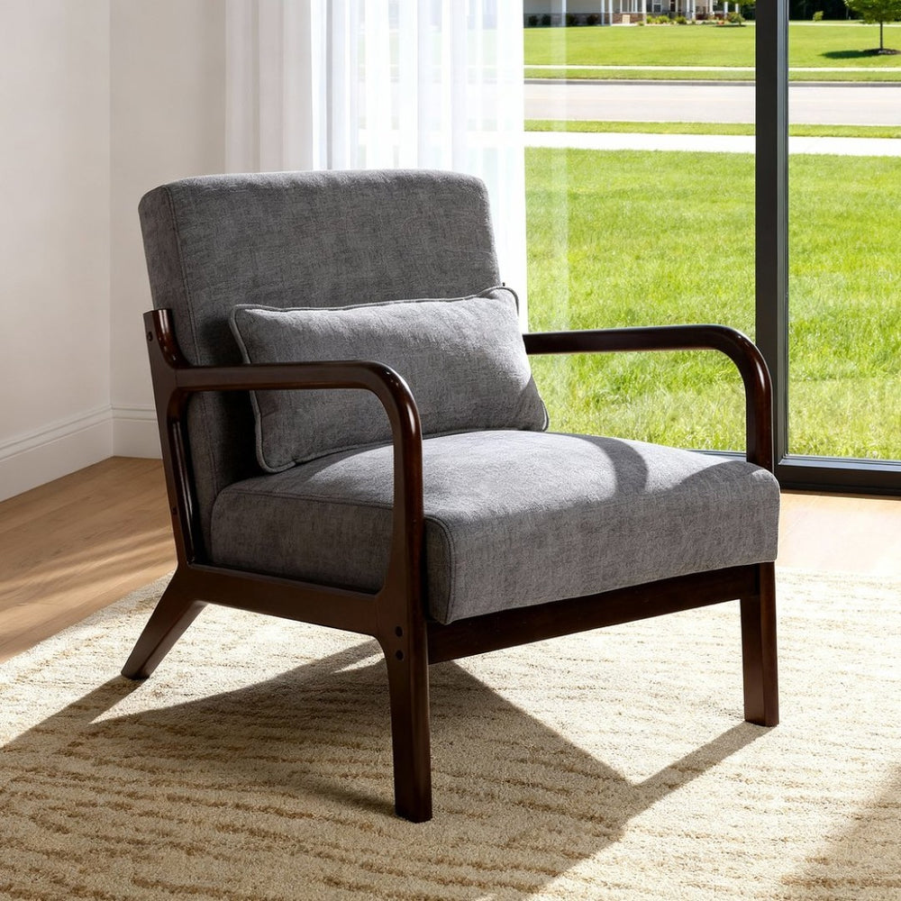 English Elm Mid Century Modern Accent Armchair Rubberwood Frame Lumbar Pillow Living Room Seat W2989P426381