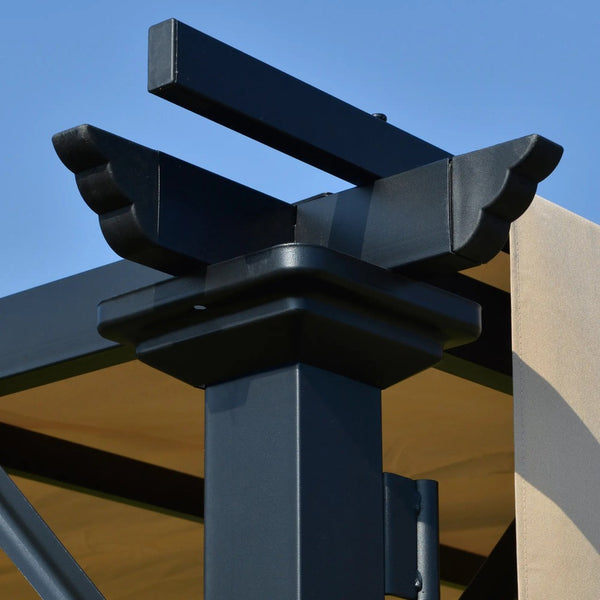 English Elm Pergola Steel Patio Shelter with Retractable Canopy Panels and Decorative Cornice Detail T3971S00034