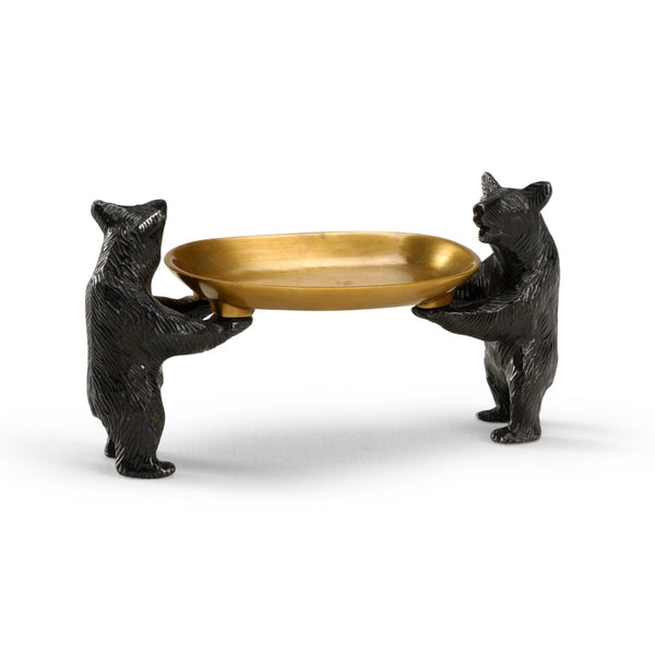Wildwood Bears Solid Brass Accent Dish With Antique Bronze Finish — Rustic Key Tray For Cabin, Entry, Mantel (4"X6.25") 300528