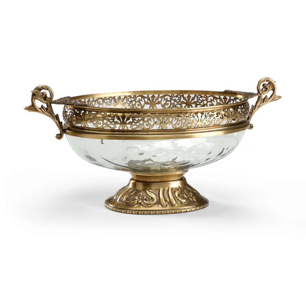 Wildwood Centerpiece — Antique Patina Brass Pedestal With Hand-Blown Glass Bowl, Timeless Accent For Tablescapes 300543