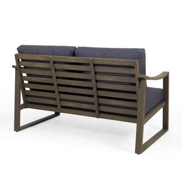 English Elm Christopher Knight Home® - SAMWELL Acacia Wood Outdoor Loveseat and Coffee Table Set with Water-Resistant Cushions, Sleek Slat Design DARK GREY 52.75 L x 33 W x 17.75 H 70137.00GDGRY