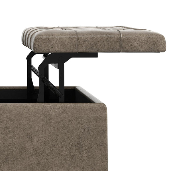 English Elm Harrison Tufted Faux Leather Storage Ottoman with Lift Top for Living Room Use B136P439027