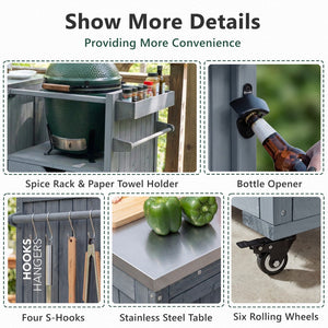 English Elm K&k 80.5 Inch Outdoor Kitchen Island Solid Fir Wood Stainless Steel Grill Cart Station Grey+Blue N707P392140G
