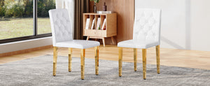 English Elm 4-piece Brown Suede Dining Chair Set with Tufted Back and Walnut Metal Legs White+Gold W1151P361154