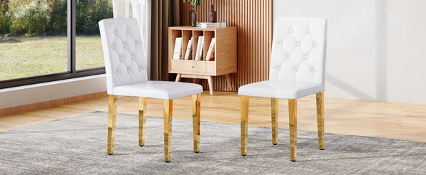 English Elm 4-piece Brown Suede Dining Chair Set with Tufted Back and Walnut Metal Legs White+Gold W1151P361154